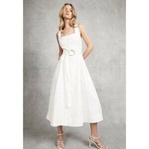 Aje Byblos Linen Belted Midi Dress in Ivory